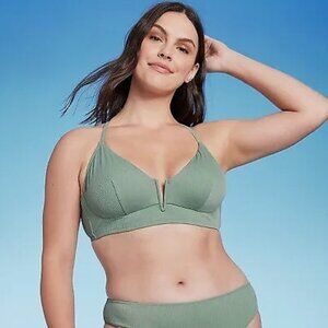 NWT Women's Ribbed Longline V-Wire Bikini Top - Shade & Shore Light Green